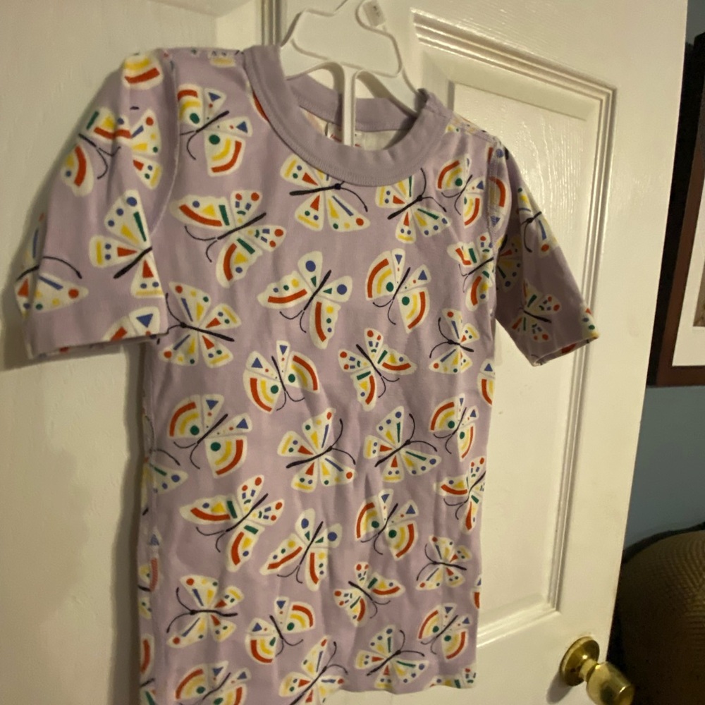EUC Girls Hannah Andersson Purple Butterfly Pajama Short Set Sz 8 130 Cm